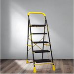 Trendy Cameo 5 Step Heavy Duty Foldable Step Ladder with Anti-Skid Shoes and Extra Strong Wide Steps (Yellow & Black)