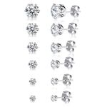 YUFFQOPC 6 Pairs Earrings Stud Earrings for Women Hypoallergenic Earrings Studs Silver Cubic Zirconia Stud Earrings 3/4/5/6/7/8MM Mini Cartilage Sleeper Earrings Studs Set for Women Girls Men Gift