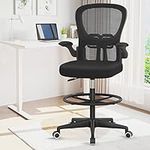 Office Chair, YONISEE Ergonomic Drafting Chair with Adjustable Lumbar Support & Armrests & Footrest, Comfy Seat, Gravity Wheel Painting Stool Chair Tall Office Chair Standing Desk Chair