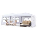 LEMROE Outdoor Gazebo 3 x 6M with Sides Pop Up Tent Event Shelter Adjustable Height Heavy Duty with Rainproof 210D Marquee for Party Wedding (white-with sidewalls)