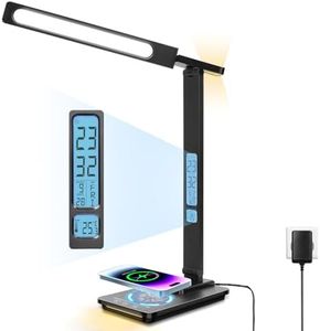 LED Desk Lamp, 5 Axis Rotation Foldable Table Lamp with Wireless Charger & USB Charging Port, 24W Reading Lamp with Night Lights, 5 Color Modes & Sliding Dimming, Study Lamp for Office, Home(Black)