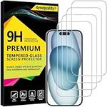 4youquality [4-Pack Screen Protector for iPhone 15 (6.1-Inch), Tempered Glass Film, [LifetimeSupport][Impact-Protection][Anti-Shatter][Anti-Scratch]