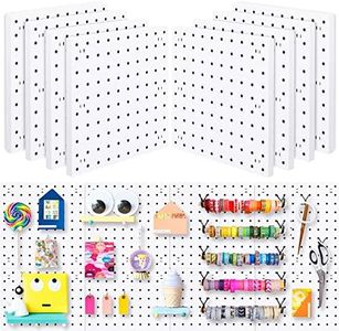 8Pcs Pegboard Wall Organizer Panels, White Pegboard Wall Mount for Craft Room, Garage, Kitchen, Living Room, Bathroom, and Study Room, Peg Boards for Walls Easy to Install