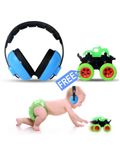 RATURISH Noise Cancelling Headphones For Kids For 0-3 Years With FREE MONSTER TRUCK TOY Baby Ear Protection, Toddlers, Infant For Sleeping Airplane Concerts Theater, Baby Earmuffs (BLUE)
