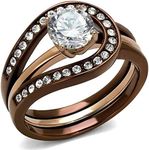 Womens 1Ct Cubic Zirconia Rose & Brown Stainless Steel 2 Piece Wedding Ring Set Size 10