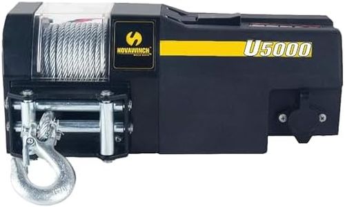 Novawinch 5000 lb Electric Trailer Winch - 12V DC Wire Cable System, 30 Foot Wired Remote for Controlled Operation, Integrated 4 Way Roller Fairlead - Dynamic Mechanical Brake - Trailer Mounted Design