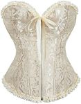 Moessa Women's Lace Up Boned Overbust Corset Bustier Lingerie Bodyshaper Top, Beige, X-Large