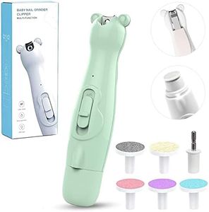 Electric Baby Nail File Trimmer, 2 in1 Rechargeable Baby Nail Clipper Baby Nail File Set with LED Light & 6 Grinding Heads, Care Trim Polish Toes and Fingernail Grooming Manicure Kit for Newborn, Toddler, Kids, Infant (Green)