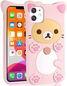 STSNano Kawaii Phone Case for iPhone 12 6.1'' 3D Cute Cartoon Bear Phone Case Fashion Cool Funny Bear Soft TPU Protective Case for iPhone 12 Silicone Cover for Women Girls Kids PK
