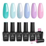 Beetles Gel Nail Polish Kit Summer Styles 6Pcs Mermaid Purple Green Glitter Gel Polish Trendy Soft Pink Shimmer Gel Nail Art, Holiday Vacation Gift for Girls Women DIY Manicure