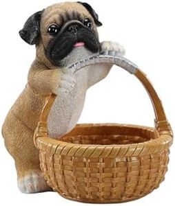 elesculor Pug Storage Basket, Resin Dog Toy Bin with Handles, Cute Face Organizer for Keys, Remote, Snacks, Desk – 10.24in Tall, 3 LBS, Brown Pug Dog