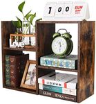 PAG Desktop Shelf Freestanding Wooden Small Bookshelf Desk Supplies Organizers and Accessories Storage Display Rack Office Dorm Decor for Women, Antique Brown