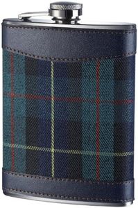 Premier Housewares 508266 Hip Flask Hip Flasks For Men Pocket Flask Flask Alcohol 8oz Hip Flask Mini Hip Flask Stitched Leather Trim Green Tartan Fabric 14hx10wx3d