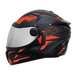 Steelbird SBH-17 Terminator ISI Certified Full Face Graphic Helmet in Matt Finish(Medium 580 MM, Black Fluo Red Fitted with Clear Visor and Extra Chrome Silver Visor)