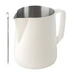 Milk Frothing Pitcher 20oz/600ml, Stainless Steel Espresso Steaming Pitcher Milk Jug, Perfect for Milk, Cream, Water, Juices, Smoothies (White 600ML)