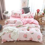 Erosebridal Cartoon Duvet Cover Set Full Pink Peach Bedding Kid Kawaii Girl Lovely Comforter Cute Fruits Quilt Tropical Plant Reversible Soft Bedspread Room Decor