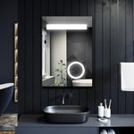 ELEGANT Illuminated LED Bathroom Mirror with Lights and Shaver Socket Magnifying Mirror 500 x 700 mm Button Switch