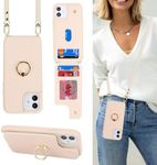 Lipvina for iPhone 11 Phone Case with Card Holder and Strap for Women,Crossbody Lanyard,Kickstand Ring Stand,Snap Clasp,Phone Wallet Cases 6.1 inch(Beige)