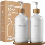 MaisoNovo Kitchen Soap Dispenser Set - Glass Soap Dispenser with Pump - White Bamboo White Pump 500 ml - Bathroom Soap Dispenser Set of 2 - Soap and Lotion Dispenser Set with Tray