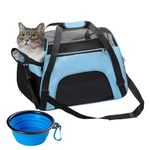 DONYER POWER Soft Sided Pet Carrier for Dogs & Cats Comfort Under Seat Travel Tote Bag, Travel Bag for Small Animals with Mesh Top and Sides, with a Small Collapsible Bowl BLUE