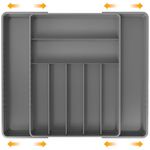 Simple Houseware Expandable Cutlery Drawer Organizer & Silverware Tray - Adjustable Kitchen Utensil Holder for Spoons, Forks, Knives - Large Flatware Storage, Grey