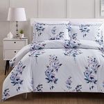 Home Beyond & HB design - 3 Piece Duvet Cover Set, 1 Printed Zipper Closure Duvet Cover with 2 Pillow Shams, Ultra Soft Brushed Microfiber, Queen or Full or Double Size, White Flower