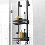 Laimew Over the Door Shower Caddy, Hanging Shower Organizer Shelf Basket Storage Rack for Frameless Glass Black