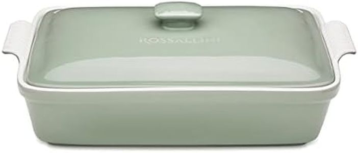 ROSSALLINI Stoneware Casserole Dish Bakeware Set with Lid, Covered Rectangular Dinnerware, Extra Large 4.23 Quart, 13 by 9 Inch, Verde Salvia [Sage Green]