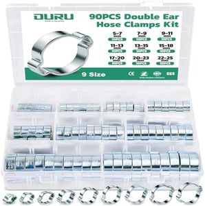 OURU 90PCS Double Ear Hose Clamps, 9 Sizes 5-25mm Galvanized Steel Crimp Rings for Hoses, Tubes, and Pipelines
