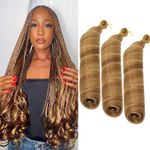 S-noilite French Curl Braiding Hair 24 inch 3 Pack Loose Wavy Spiral Curly Crochet Hair Deep Wave Synthetic Extensions for Braiding Pre Stretched Bouncy Braiding Hair, Honey Blonde mix Light Auburn