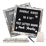 Newzeal Felt Letter Board 10x10in Word Board Double Sided Changeable Message Sign for Tabletop or Wall Decor, Announcements Board with Wood Base, 500 White Characters, Scissors (White Wood)