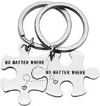 Beeshion Long Distance Couple Gift Stainless Steel Puzzle Piece Keychain Set No Matter Where Keychain Set of 2 Boyfriend Gift (No Matter Where Keychain Set Silver)