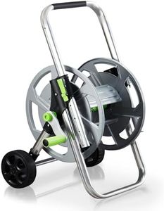 Garden Hose Reel Cart, Holds 75-150 Feet of 5/8-Inch Hose, Portable Hose Reel Cart With Wheels,Adjustable Handrail, Quick Hose Connector