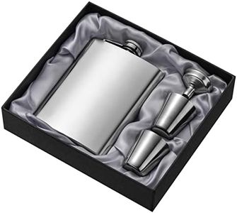 Yenghome Hip Flask Set, 8 OZ Premium Stainless Steel Leather Flask with Black Leather Cover for Men, Leakproof Gift Flask Set with 2 Cups & 1 Funnel