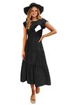 CzzzyL Womens Flutter Short Sleeve Smocked Tiered Nursing Dress for Breastfeeding, Black, Small