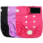 Langsprit Washable Female Dog Diapers (3 Pack) - No Leak Reusable Diapers for Doggy Female in Period - Highly Absorbent Dog Heat Panties with Adjustable Snaps (Black, Pink, Purple, Small)