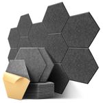 Hexagon Acoustic Panels, Kuchoow Sound Proof Panels Self-Adhesive, 12 Pack High Density Soundproofing Panels, 12"X10"X0.4" Acoustic Treatment for Recording Studio Office Home, Dark Gray