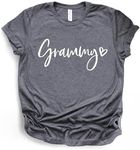 ROKO CLOTHING Grammy Shirts Funny Grandma Letter Printed Short Sleeve Gifts Graphic Tees for Women, Men, Unisex Heather Dark Grey, Large