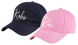 AICA Personalized Name Cotton Cap for Men & Women – Blue & Pink, Adjustable Strap, Free Size (Pack of 2)