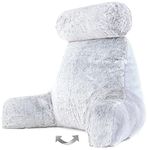 Husband Pillow Medium Rare Baby Arctic Grey Wolf Backrest, 2-Tone Reversible Double Sided Fabulous Faux Fur Reading & Bed Rest Pillow with Arms & Neck Roll, Adjustable Memory Foam - Extremely Comfy