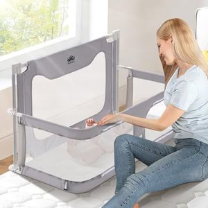 Playpals Baby Bassinet Bedside Sleeper, Breathable Mesh Co Sleeper for Bedside & in-Bed Use, Space-Saving Baby Bed with Washable Fabric, Newborn Infant Bassinet Crib, Grey