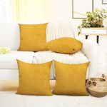 IVAZA Velvet Decorative Cushion Cover 16x16 Inch - Set of 5, Soft Solid Square Throw Pillow Covers for Sofa, Living Room or Home Decor - 40x40cm Mustard Yellow