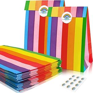 Party Favor Bags,Paper Party Bags,Rainbow Paper Bags with Stickers,Kraft Paper Loot Bags Candy Bags Wrapped Bags Treats Bags Goody Goodie Bags,Paper Gift Bags Small Gift Bags Bulk Multipack Wedding Gift Bags Gift Wrap Bags for Birthdays,Holiday,Mothers Day,Care Packages,May Day