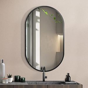 Yezi Home Mirror Oval Wall Mounted Vanity Hanging Decor for Bathroom Bedroom Makeup Shower Room Black Metal Framed 84x50CM