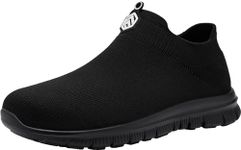 LARNMERN Steel Toe Socks Shoes Work Safety Sneakers Lightweight Industrial & Construction Slip-on Shoe, Black, 10.5 Women/8.5 Men