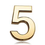 3 Inch Front Door Numbers, 3D Self Adhesive House Numbers Plaques Waterproof Mailbox Signage DIY Chrome Polished Address Numbers Sign for Home Office Hotel Apartment Door Room Wall, Gold (5)