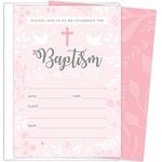 KokoPaperCo Baptism Invitations for Baby Girls 25 Fill In The Blank Style Cards and Envelopes.