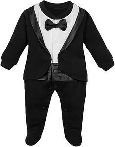 Lilax Baby Boy Gentleman Tuxedo Footie Christmas Holiday Outfit with Bow Tie, Black, 3 Months