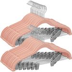 SONGMICS 30-Pack Pants Hangers, 16.7 Inches Velvet Trouser Hangers, with Adjustable Clips, Heavy Duty, Non-Slip, Space-Saving, for Pants, Skirts, Coat, Dresses, Tank Tops, Pink UCRF12PK30