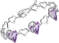 Leafael Infinity Love Heart Link Bracelets, June Birthstone Crystal Bracelet for Women, Silver Tone Jewelry Gifts for Her, Alexandrite Light Purple, 7-inch Chain and 2-inch Extender